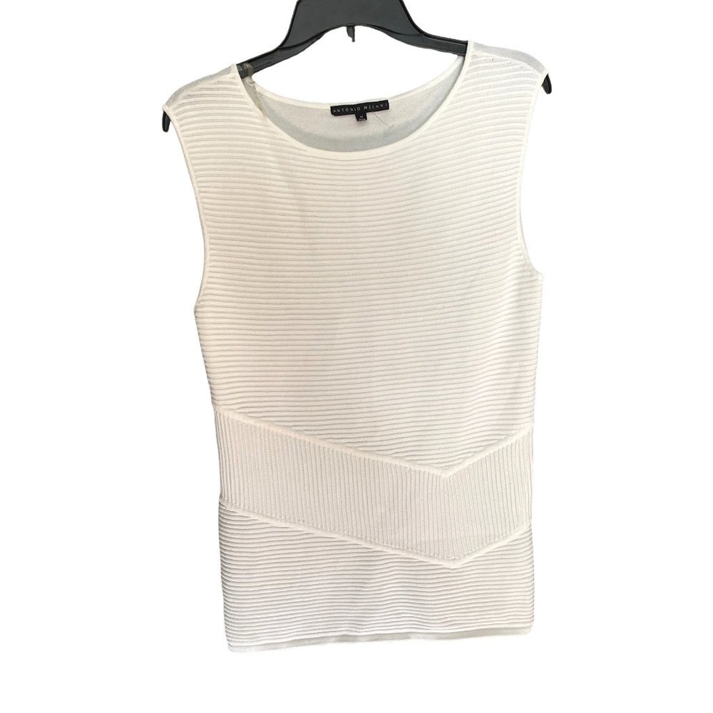 Antonio Melani White Sleeveless Top S Women's Rayon S Striped Textured NWOT - Picture 2 of 6
